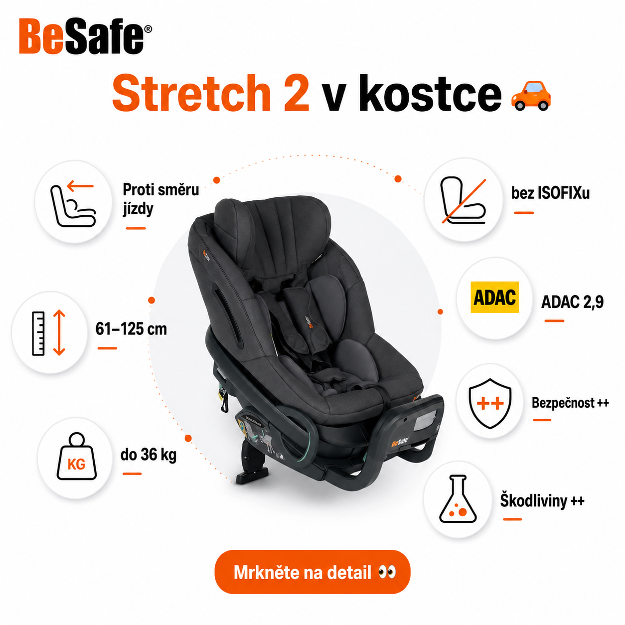 Přehled parametrů autosedačky BeSafe Stretch