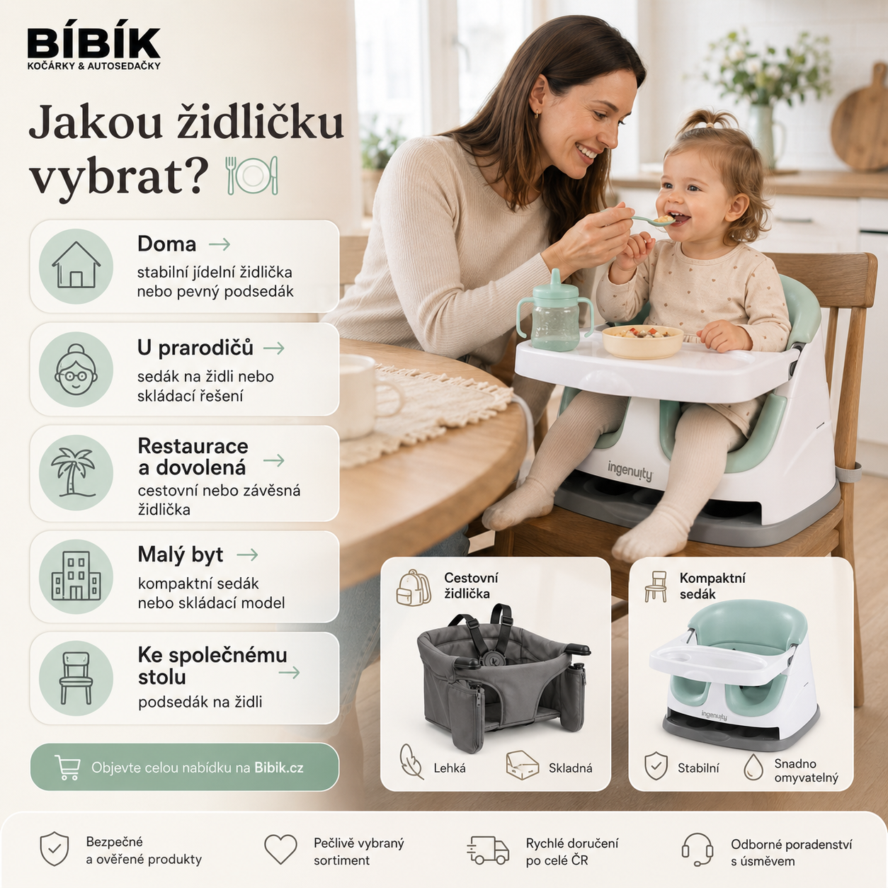 Přehled situací pro výběr dětské židličky