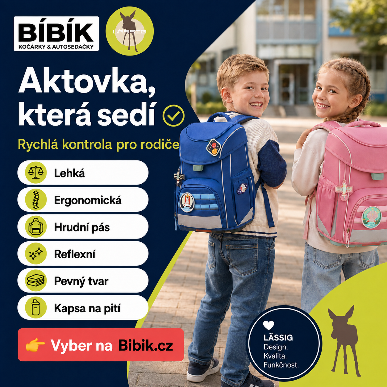 Aktovka Lässig, která sedí školákovi na zádech