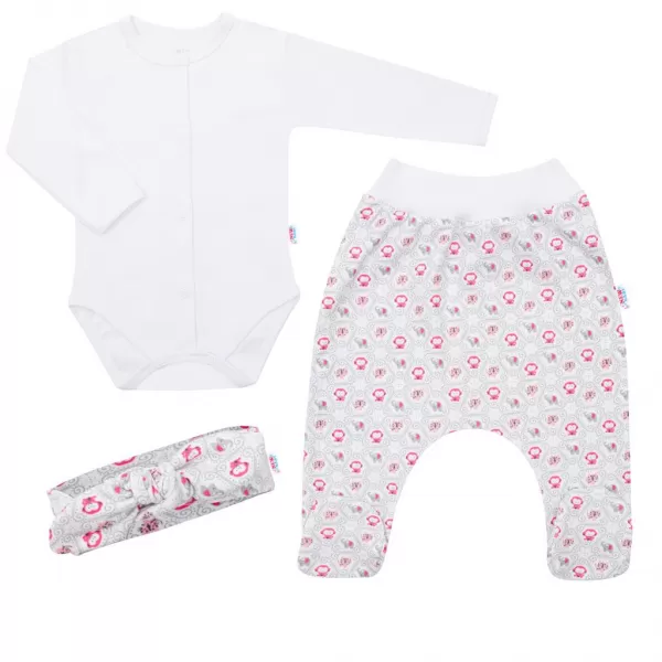 New Baby 3-dílná bavlněná kojenecká souprava Kiddy bílo-růžová