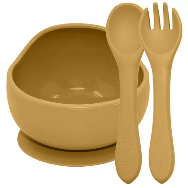 PETITE&MARS Set jídelní silikonový TAKE&MATCH 2 ks miska + příbor 6m+