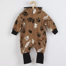 New Baby Kojenecký bavlněný overal s kapucí a oušky tlapka hořčicový