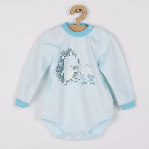 Koala Kojenecké body s dlouhým rukávem z organické bavlny Lesní Přítel modré