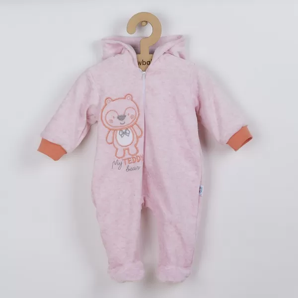 New Baby Kojenecký semiškový overal s kapucí Sweetheart růžový