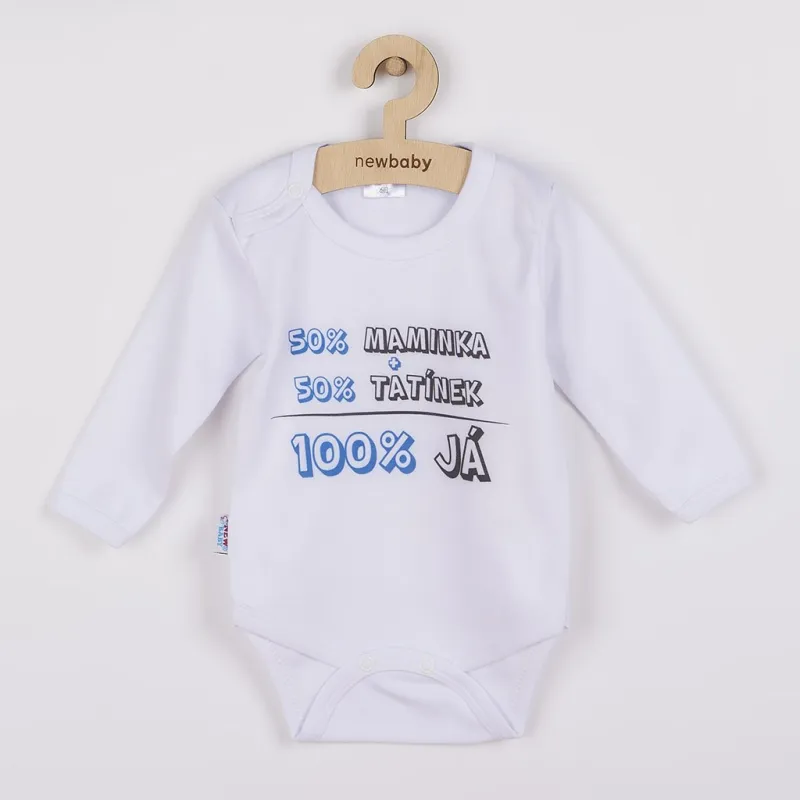 New Baby Body s potiskem 50% MAMINKA + 50% TATÍNEK - 100% JÁ modré - dárkové balení