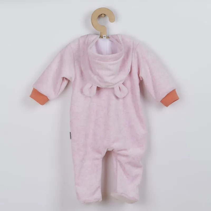 New Baby Kojenecký semiškový overal s kapucí Sweetheart růžový