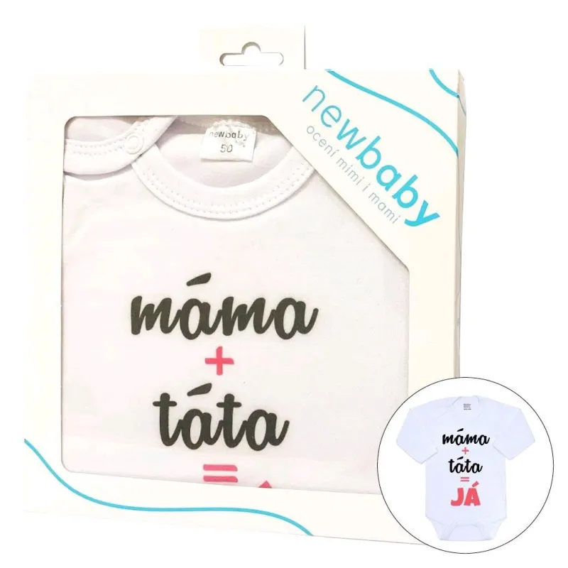 New Baby Body s potiskem máma plus táta rovná se JÁ - dárkové balení