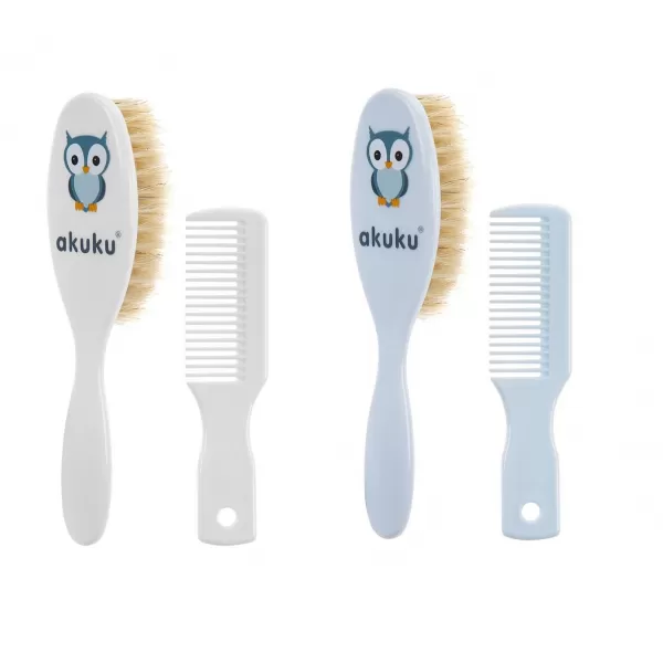 Akuku Kartáček a hřebínek s přírodním vlasem modrý