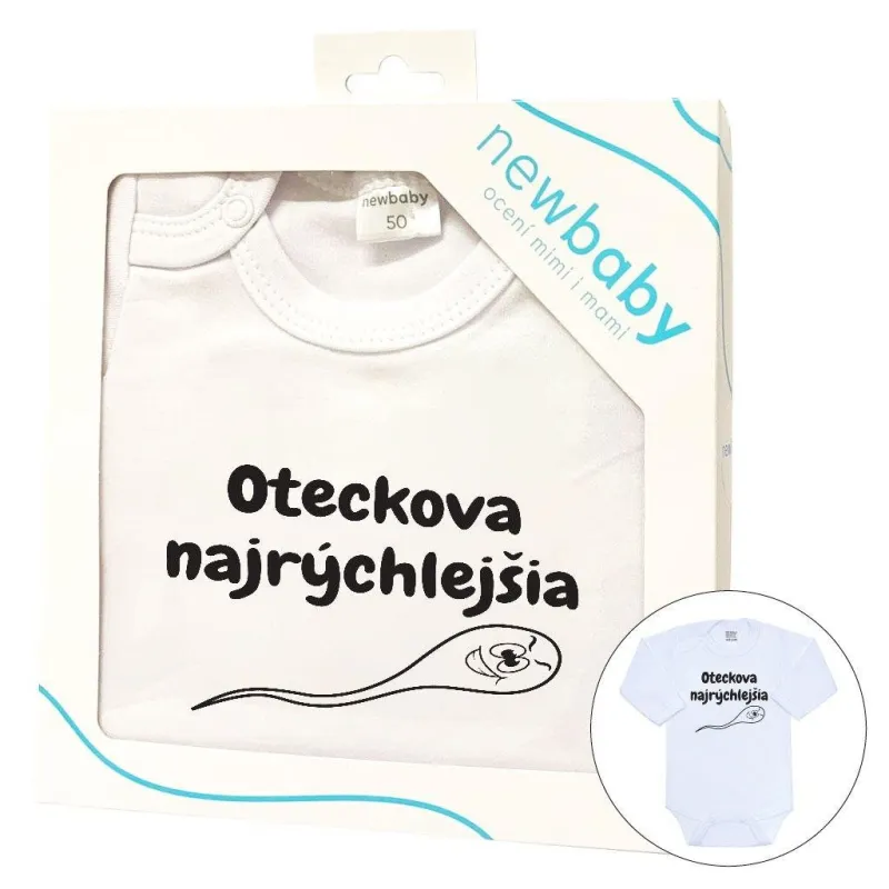 New Baby Body s potiskem Oteckova najrýchlejšia - darčekové balenie