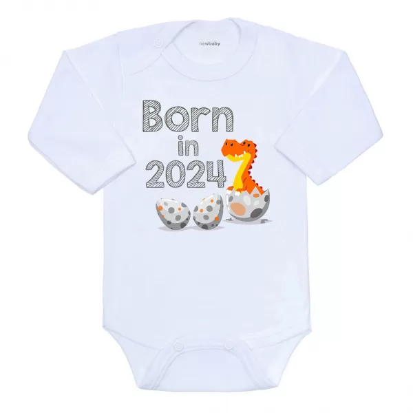 New Baby Body s potiskem Born in 2024 dinosaurus