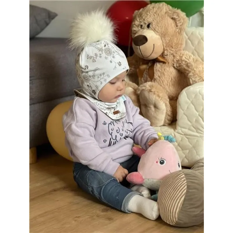 New Baby Podzimní holčičí kojenecká čepička s šátkem na krk Special One