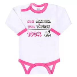 New Baby Body s potiskem 50% MAMINKA + 50% TATÍNEK - 100% JÁ růžové