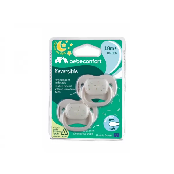 Bebeconfort Šidítko silikonové symetrické svíticí 2ks 18m+