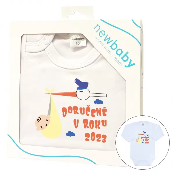 New Baby Body s potiskem Doručené v roku 2023 - darčekové balenie