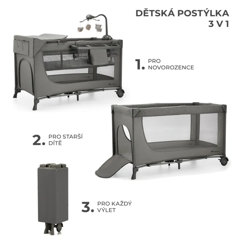 KINDERKRAFT Postýlka cestovní Joy 2 s doplňky