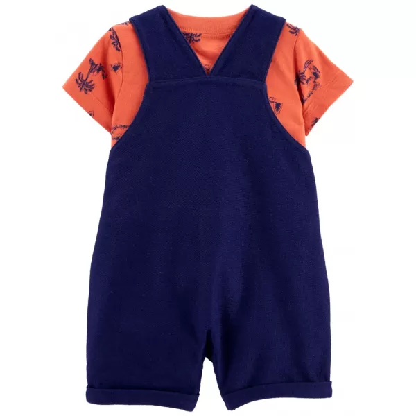 CARTER'S Set 2dílný triko kr. rukáv, kraťasy na kšandy Navy Orange kluk NB/vel. 56