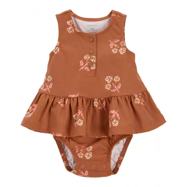 CARTER'S Body bez rukávů s volánem Brown Flowers holka 3m
