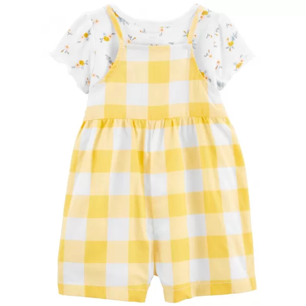 CARTER'S Set 2dílný triko kr. rukáv, kraťasy na kšandy Yellow Flowers holka 3m