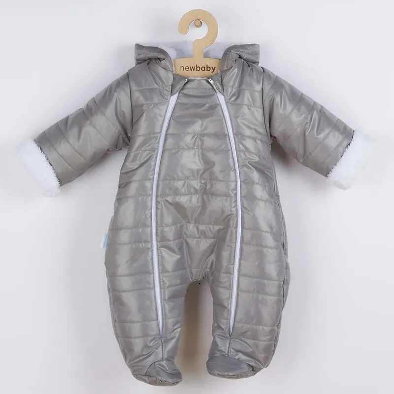 New Baby Zimní kojenecká kombinéza s kapucí a oušky Pumi grey