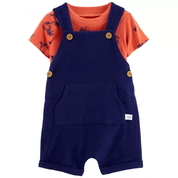 CARTER'S Set 2dílný triko kr. rukáv, kraťasy na kšandy Navy Orange kluk 9m