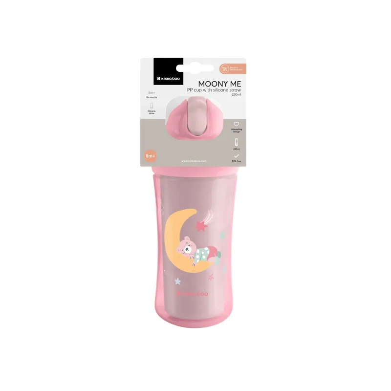 KikkaBoo Hrnek se silikonovým brčkem 220ml 8m+ Moony me