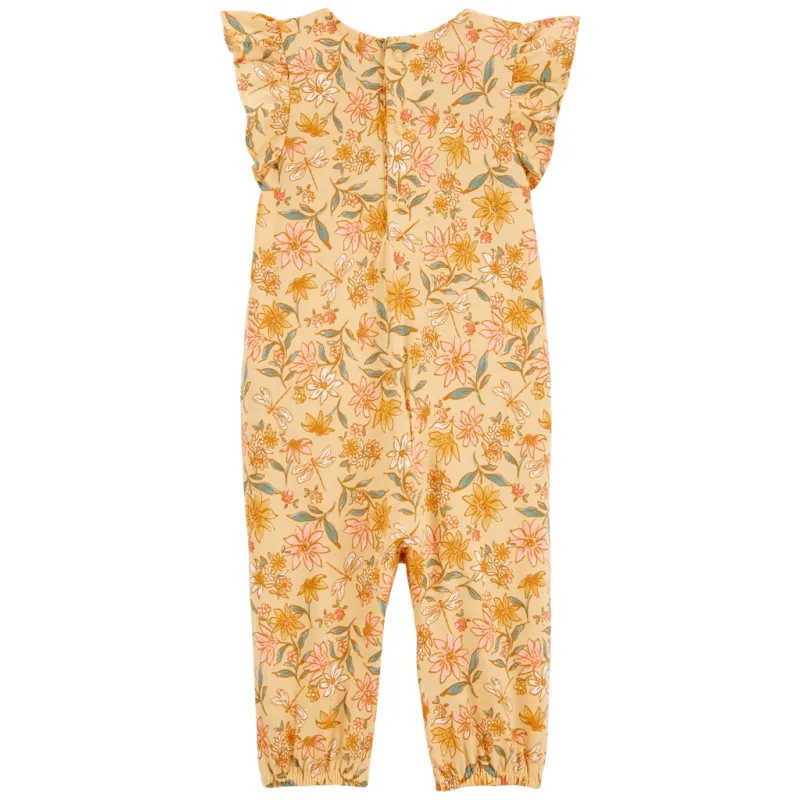 CARTER'S Overal bez nožiček kr. rukáv Yellow Floral holka NB
