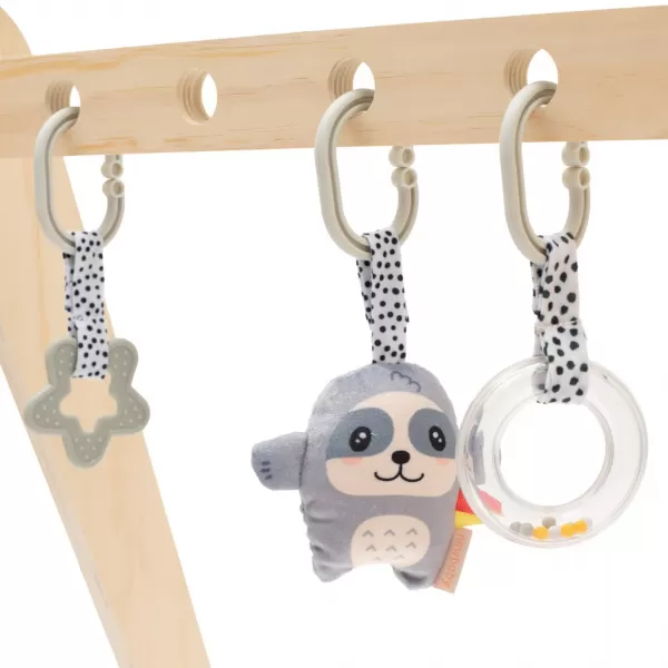 New Baby Dětská edukační dřevěná hrazdička s hračkami