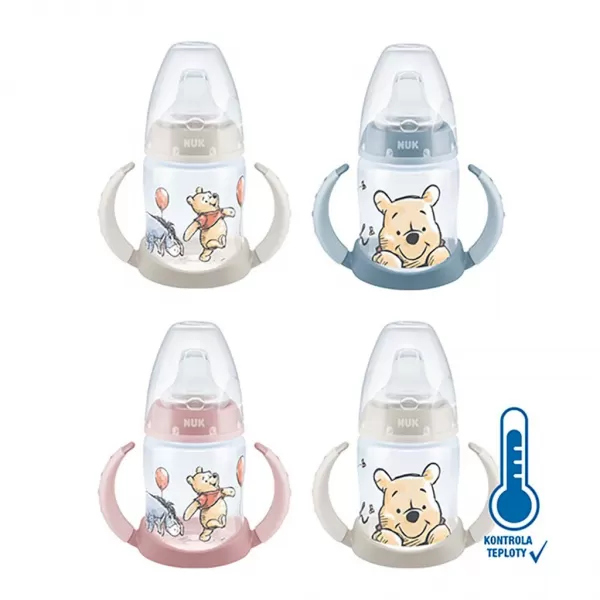 Nuk Kojenecká láhev na učení Medvídek Pú s kontrolou teploty 150 ml béžová oslík