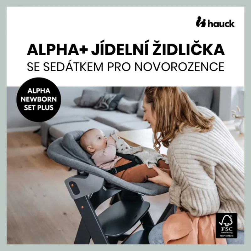Hauck Alpha+ dřevěná židle+novorozenecký set polohovací, 0m+