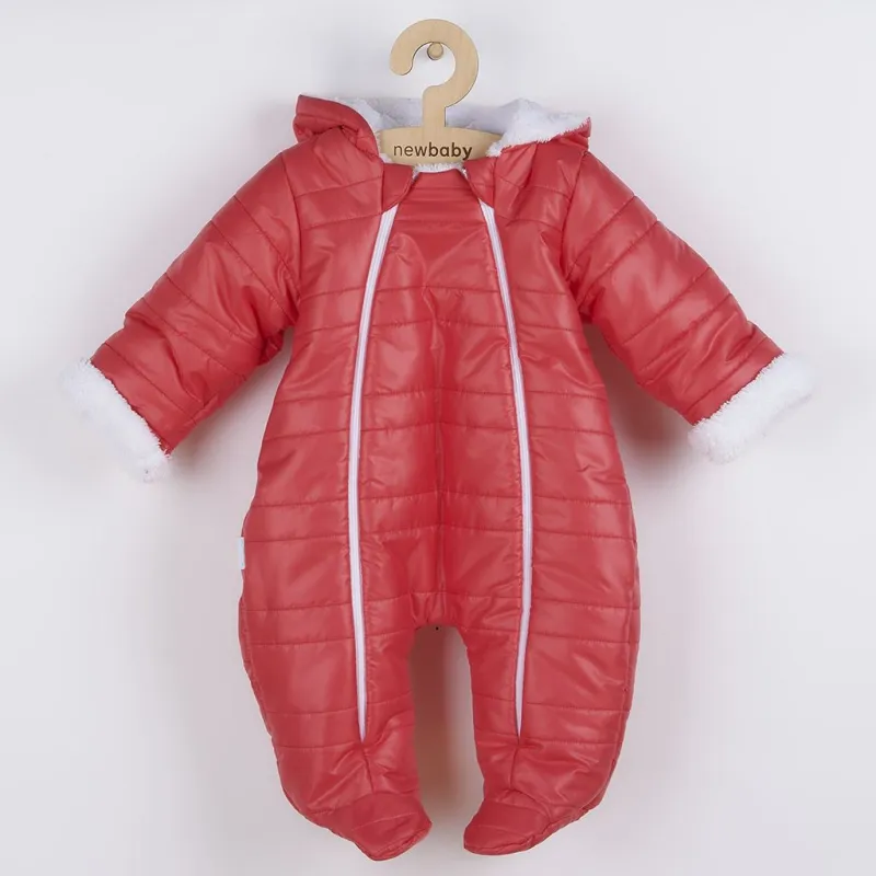 New Baby Zimní kojenecká kombinéza s kapucí a oušky Pumi red raspberry