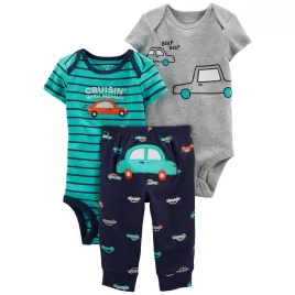 CARTER'S Set 3dílný body kr. rukáv 2ks, kalhoty Green Monster chlapec LBB NB/ vel. 56