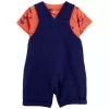CARTER'S Set 2dílný triko kr. rukáv, kraťasy na kšandy Navy Orange kluk 9m