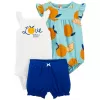 CARTER'S Set 3dílný body na ramínka, body kr. rukáv, kraťasy Blue Orange holka 9m