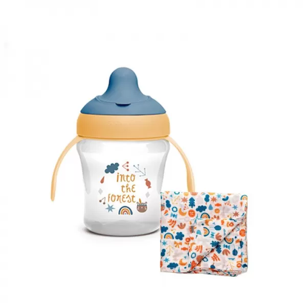 SUAVINEX Nerozlitný hrníček FOREST 200 ml + plenka ZDARMA