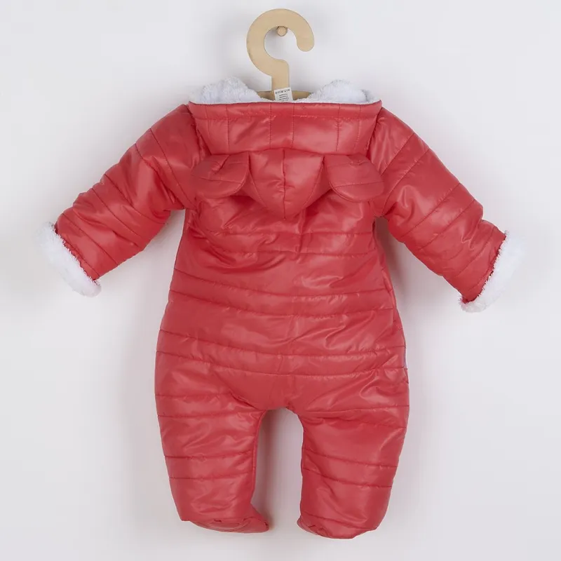 New Baby Zimní kojenecká kombinéza s kapucí a oušky Pumi red raspberry