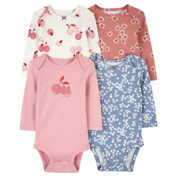 CARTER'S Body dlouhý rukáv Pink/Blue Floral holka 4ks NB/vel. 56