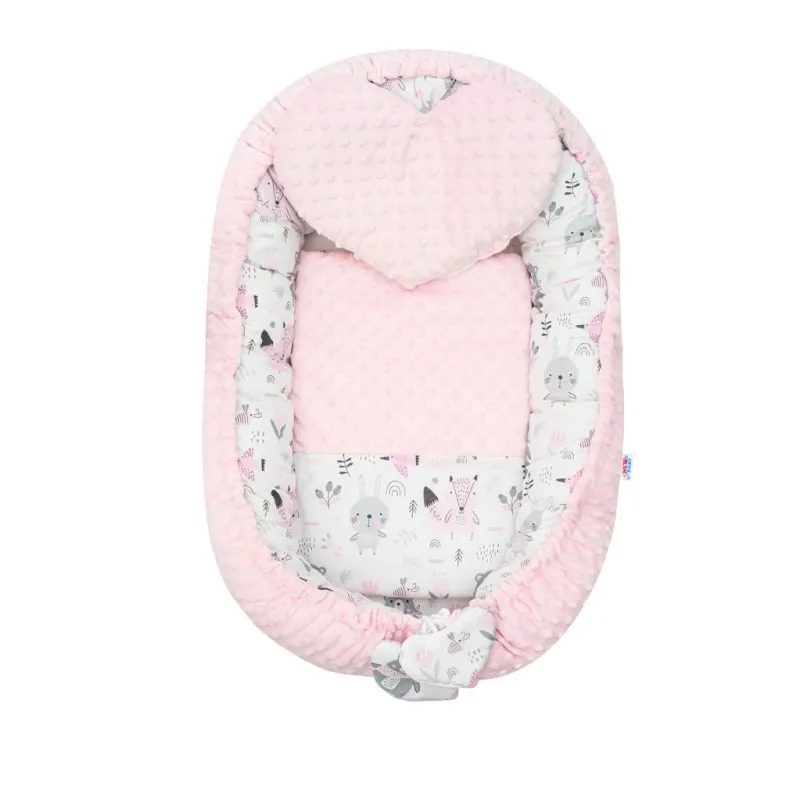 New Baby Luxusní hnízdečko s polštářkem a peřinkou z Minky růžové