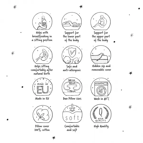 CEBA Polštář kojicí Cebuška PHYSIO Duo Žerzej Grey Stars 300 cm