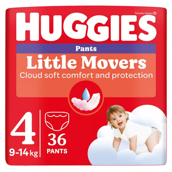 HUGGIES® Kalhotky plenkové Little Movers Pants 4 (9-14 kg), 36 ks