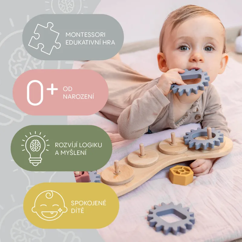 Zopa Silikonová bambusová skládačka ozubená kolečka
