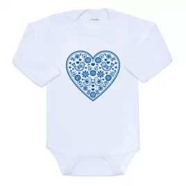 New Baby Dětské body s potiskem Lidový vzor modré srdíčko