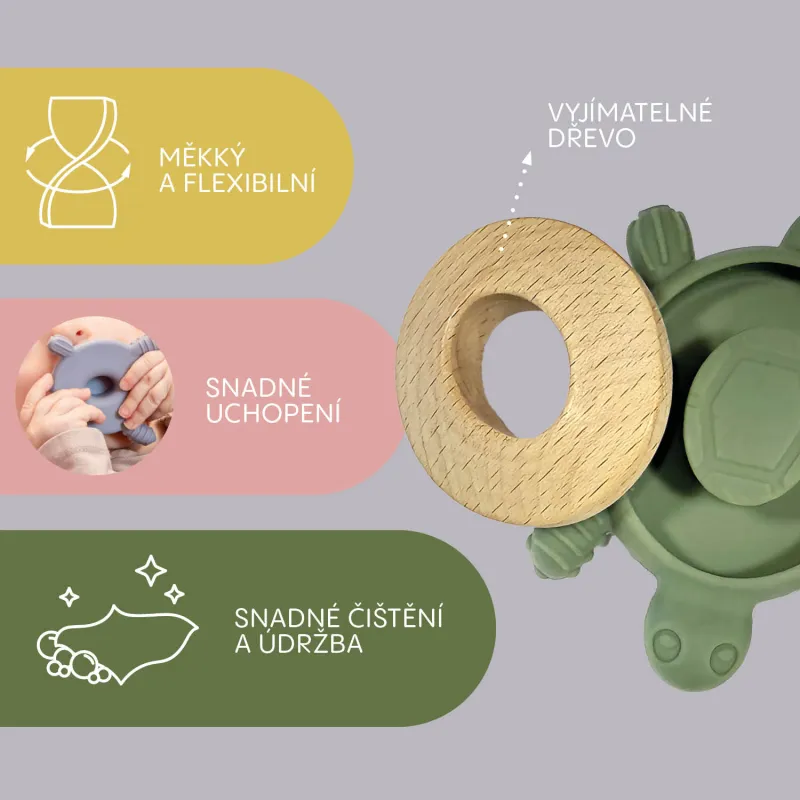 Zopa Silikonové dřevěné kousátko Turtle