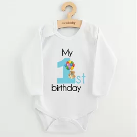 New Baby Dětské body s potiskem My first birthday blue