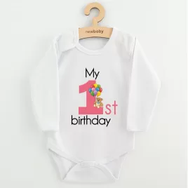 New Baby Dětské body s potiskem My first birthday pink