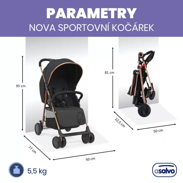 Asalvo NOVA sportovní kočárek 0m-15kg, GOLDEN