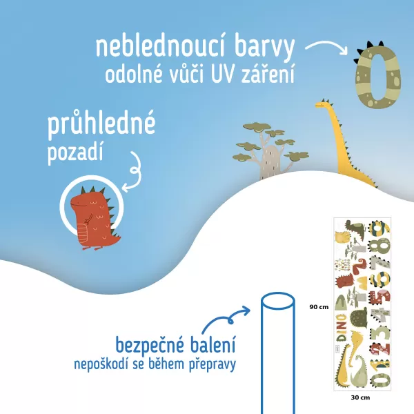 Sipo Nástěnné samolepky do dětského pokoje, Dino Numbers