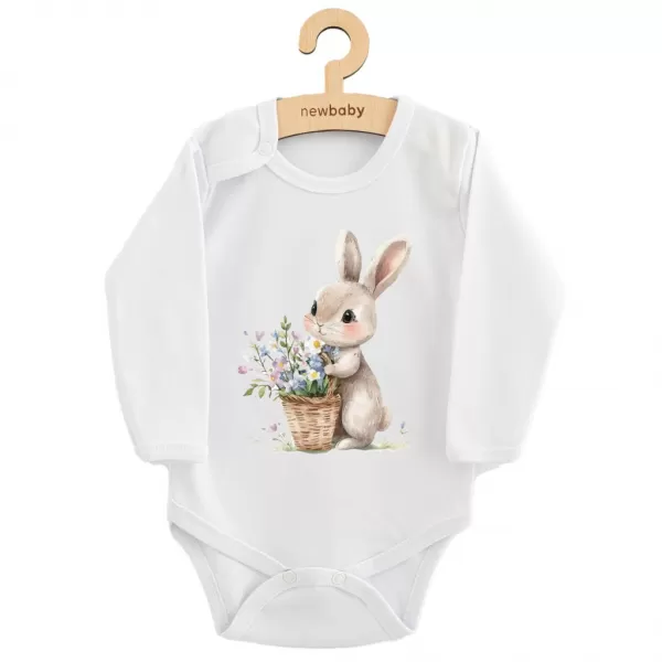 New Baby Dětské body s potiskem Králíček s květinkami