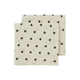 Meyco Mušelínové pleny Sweet heart 70x70 cm 2-balení - Soft sand/black
