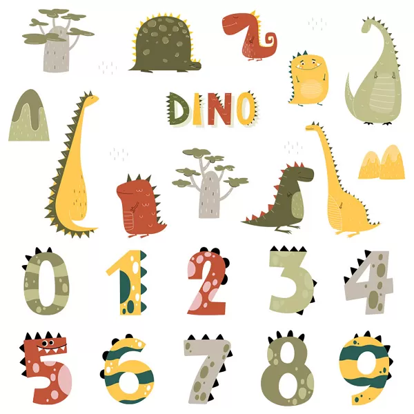 Sipo Nástěnné samolepky do dětského pokoje, Dino Numbers