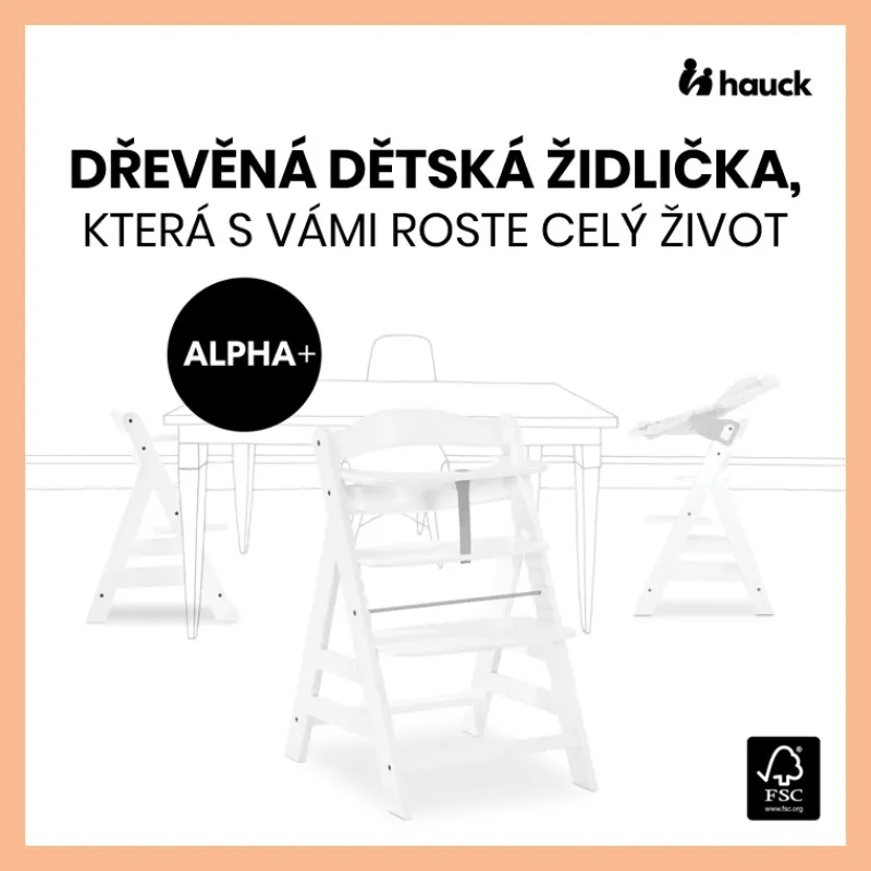 Hauck Alpha+ set 2v1 dřevěná židle, white + polstrování Melange charcoal